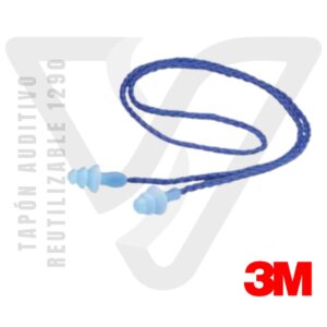 3M Tapón Auditivo Reutilizable 1290 con Cordón Trenzado de color azul