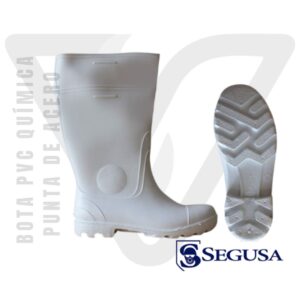 Bota Química PVC Punta de Acero Blanco con color de suela blanco