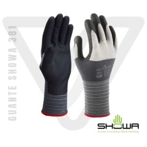 Guante Showa 381 ultraligero con recubrimiento de nitrilo para agarre seguro y trabajos de precisión.