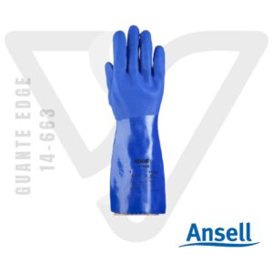 Guante Edge 14-663 resistente a químicos con agarre mejorado gracias a su superfice rugosa.